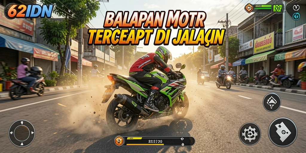 Screenshot gameplay menunjukkan balapan motor yang mendebarkan dan penuh aksi.