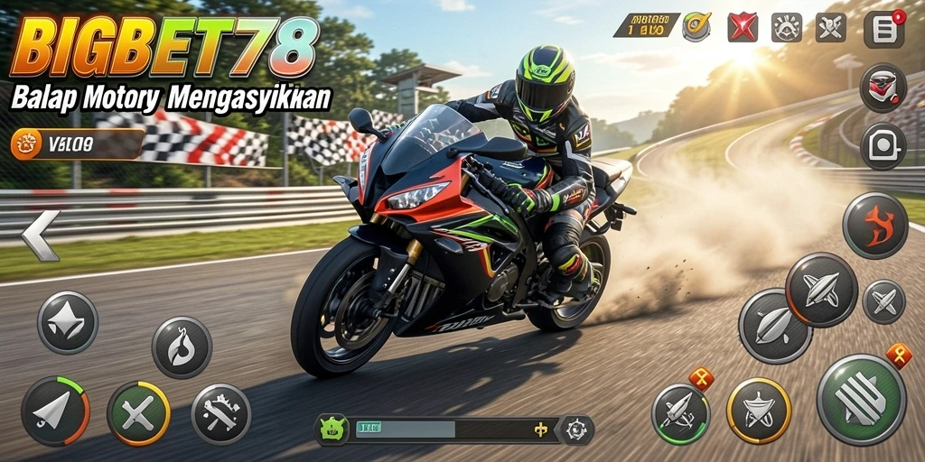 Screenshot gameplay yang menampilkan aksi balap motor seru di BIGBET78.