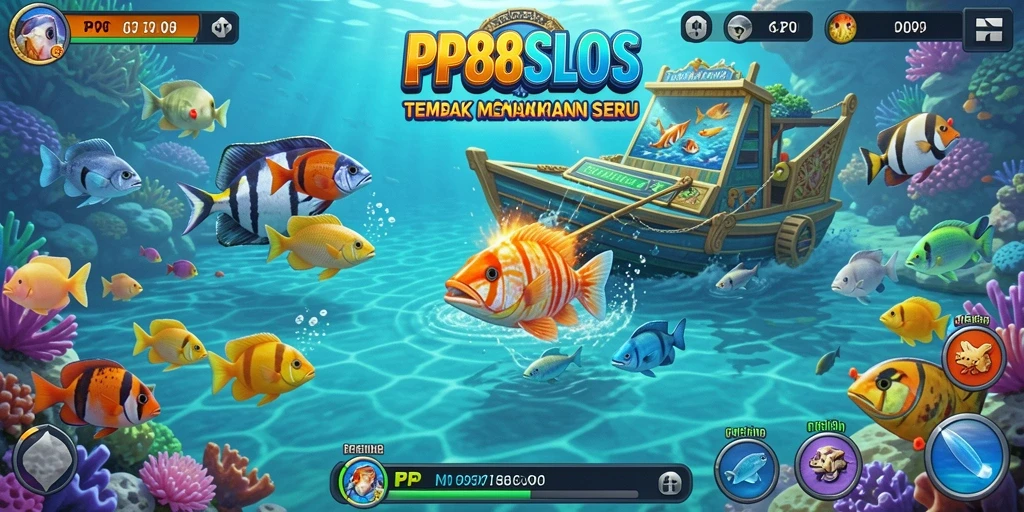 Screenshot gameplay PP88SLOTS dengan aksi seru menembak ikan.