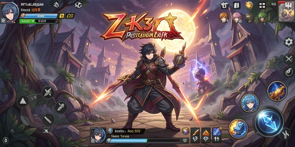 Screenshot gameplay ZK3 menampilkan aksi seru dan karakter anime yang dinamis.